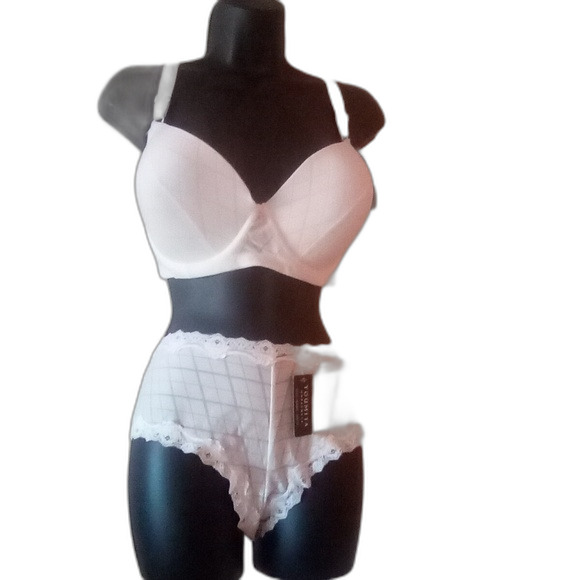 Youmita White Jacquard 40DD Push Up Bra/1XHipster - Picture 1 of 12